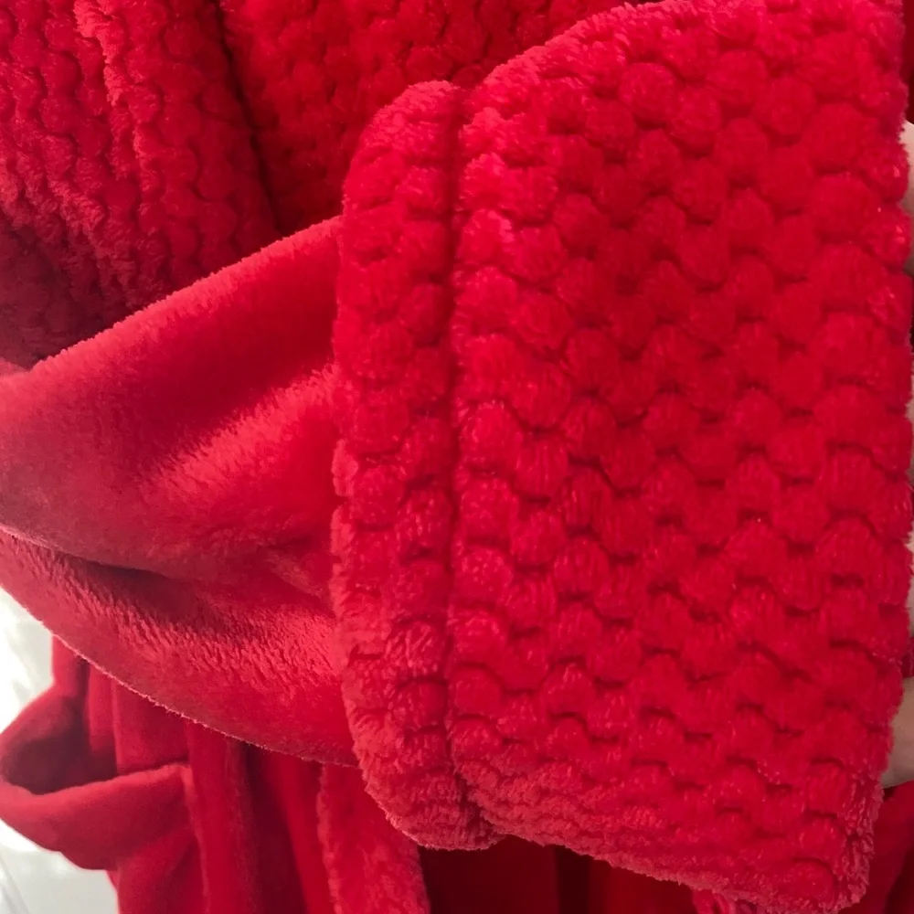 Red Luxurious Plush Faux Fur Belted Bathrobe Lounge Soft Sexy Spa Day Pamper
